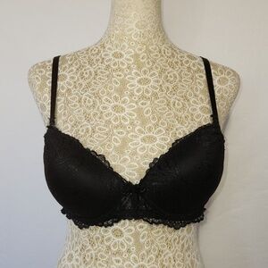 International Intimates Womens Black Floral Lace Underwire Padded Push Up Bra 36
